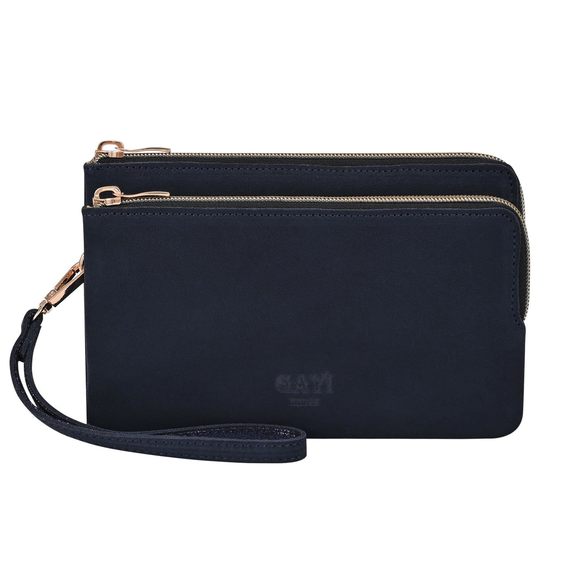 Genuine Leather Dual Pouch Wristlet Purse, Ladies Evening Clutch :3 - Picture 1 of 6